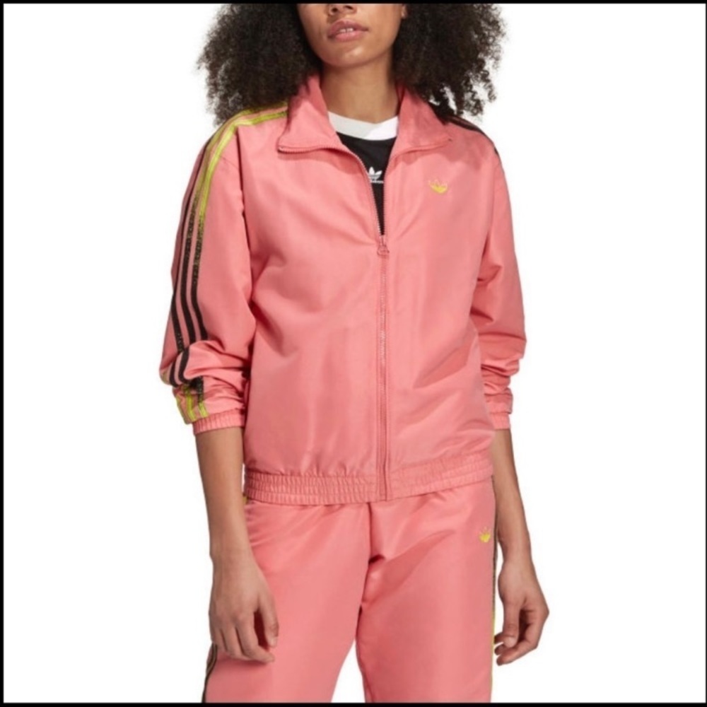 NWT Adidas Fakten Hazy Rose/Acid Yellow/Black Track Jacket